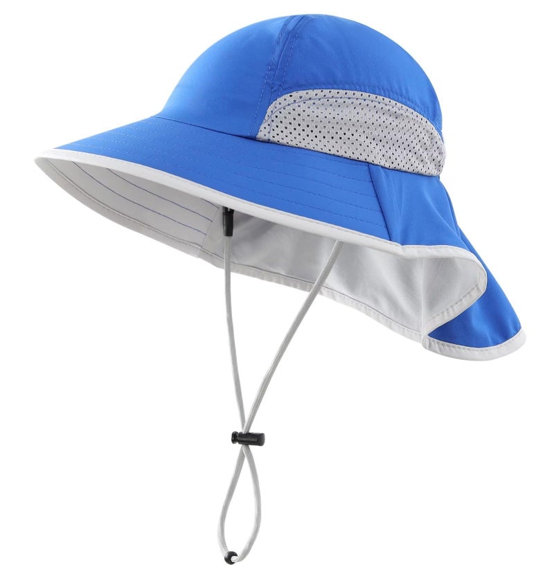 Connectyle Kids Sun Hat Fishing Hat for Boys Girls UPF50 Wide Brim Bucket Hat with Neck Flap Kids Hiking Safari Hat Aqua Blue - Image 1